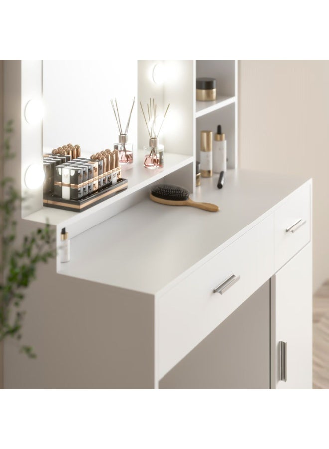 Organized Home Vanity Table with Lighted Mirror and Stool White Makeup Desk with Storage Shelves Cabinet and Drawers - Image 4